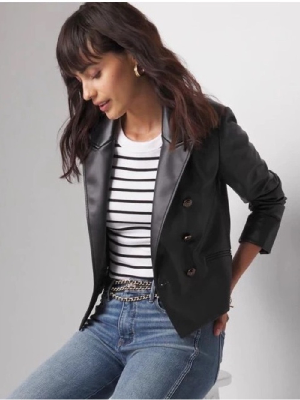 Whitehouse Blackmarket Crop Faux Leather Double Breasted Jacket